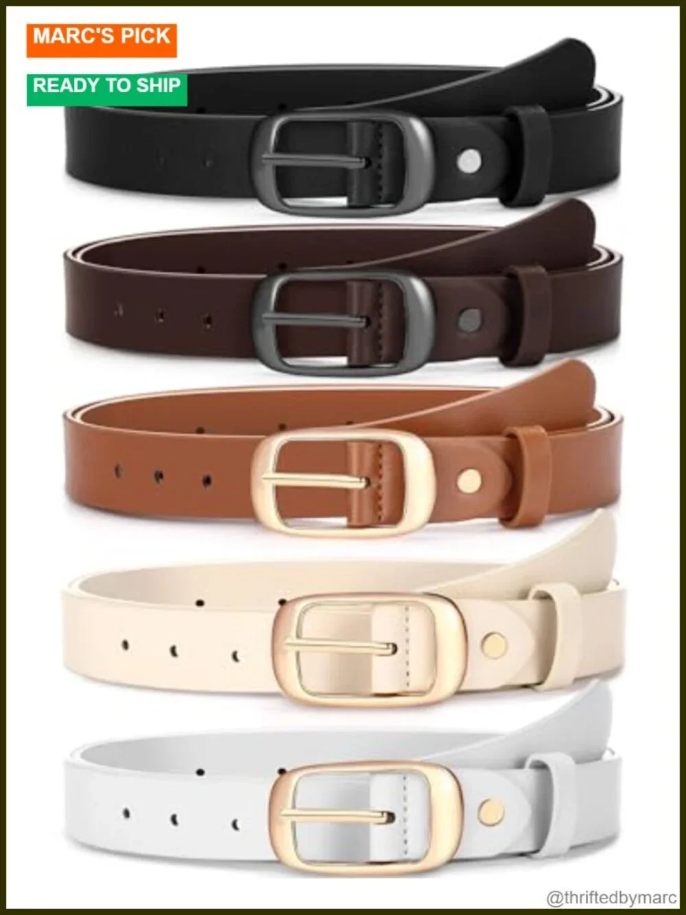 5 Pack Women PU Leather Belts with Pin Buckle for Jeans Pants Dresses